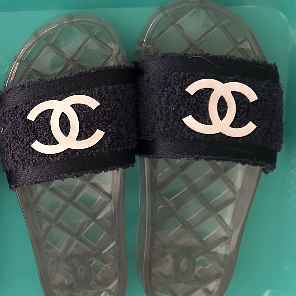 Chanel Navy Terry Slide Sandals